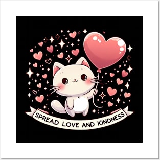 Spread love and kindness - Cute kawaii cats with inspirational quotes Posters and Art